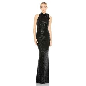 Mac Duggal 11280 NWT SEQUINED SOFT TIE HALTER NECK COLUMN GOWN